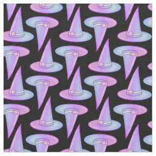 Cute Skull Witch Hat Purple Blue Drawing Pattern Fabric