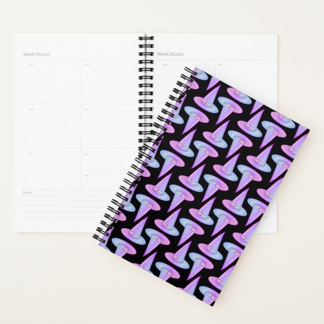 Cute Skull Witch Hat Purple Blue Drawing Pattern Planner (Display)