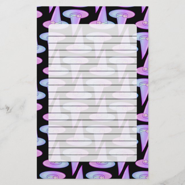 Cute Skull Witch Hat Purple Blue Drawing Pattern Stationery (Front)