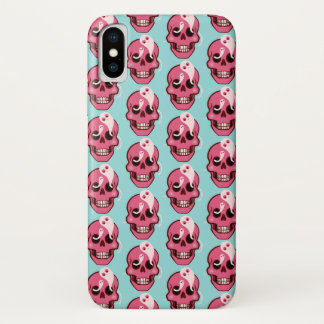 Cute Skull With Ghosts In Eye Sockets Pattern Blue iPhone X Case