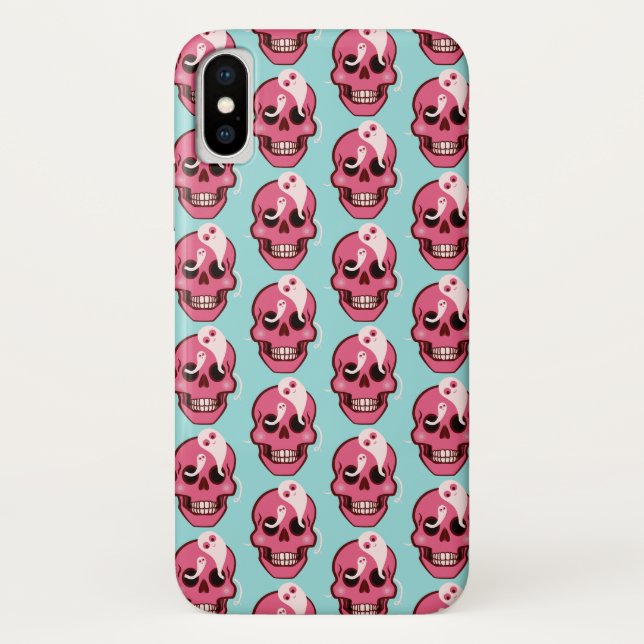 Cute Skull With Ghosts In Eye Sockets Pattern Blue Case-Mate iPhone Case (Back)