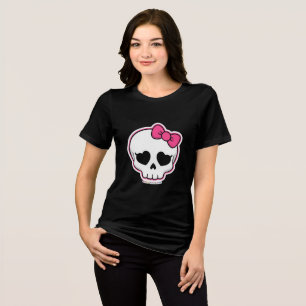 Cute Skull with Pink Bow – Spooky Kawaii Women’s Tri-Blend Shirt