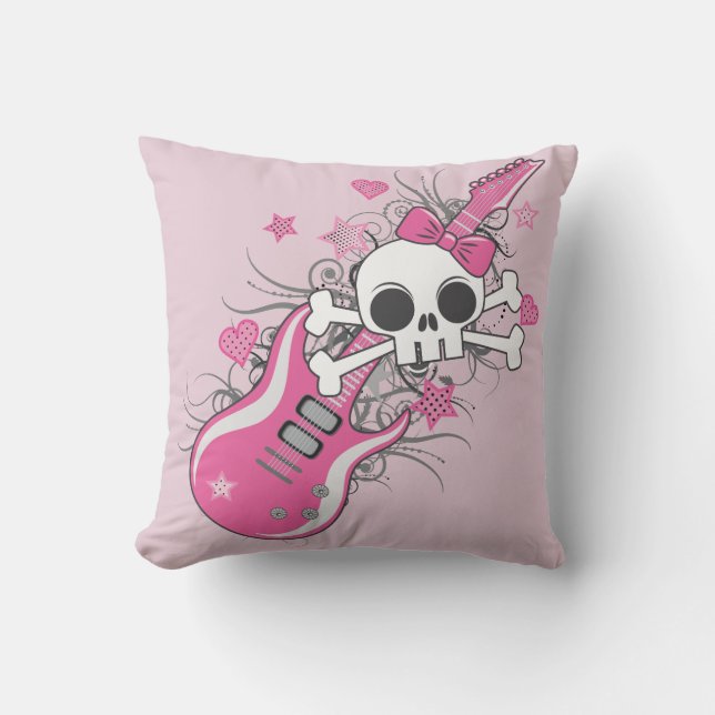 Cute Skull with Pink Guitar Cushion (Front)