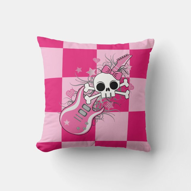 Cute Skull with Pink Guitar Cushion (Front)