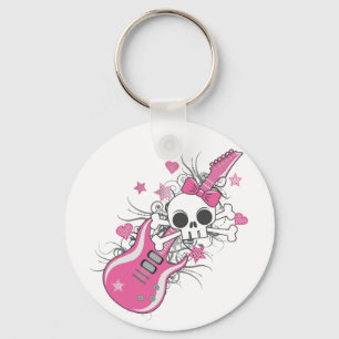 Cute Skull with Pink Guitar Key Ring