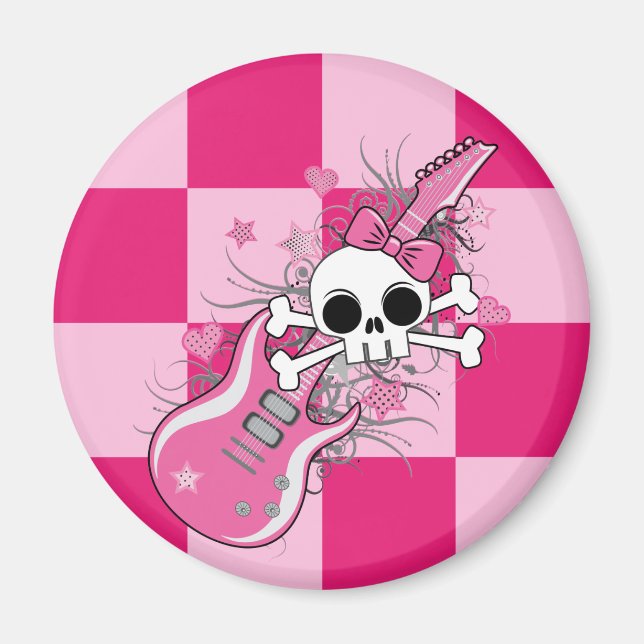 Cute Skull with Pink Guitar Magnet (Front)