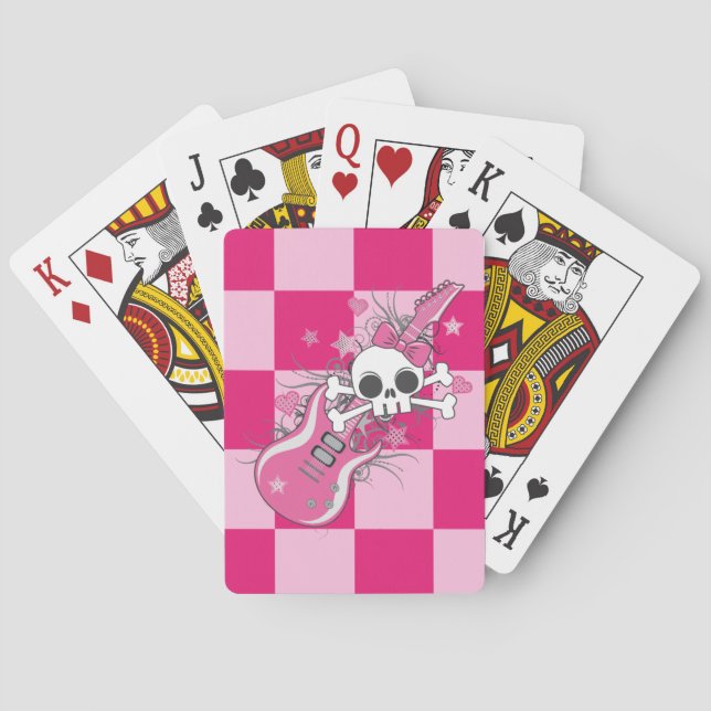 Cute Skull with Pink Guitar Playing Cards (Back)