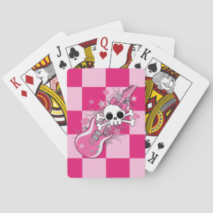 Cute Skull with Pink Guitar Playing Cards
