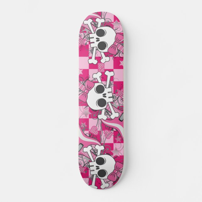 Cute Skull with Pink Guitar Skateboard (Front)