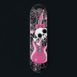 Cute Skull with Pink Guitar Skateboard<br><div class="desc">Cute skull and crossbones with bow and pink guitar is a girly skateboard every lady will love!</div>