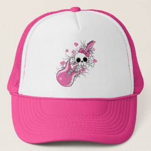 Cute Skull with Pink Guitar Trucker Hat