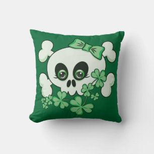 Cute Skull with Shamrocks Cushion