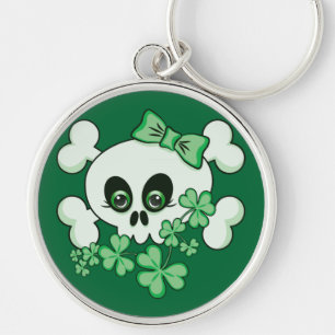 Cute Skull with Shamrocks Key Ring