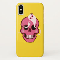Cute Skull With Spider And Ghosts In Eye Sockets