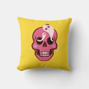 Cute Skull With Spider And Ghosts In Eye Sockets Cushion