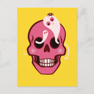 Cute Skull With Spider And Ghosts In Eye Sockets Postcard