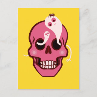 Cute Skull With Spider And Ghosts In Eye Sockets Postcard