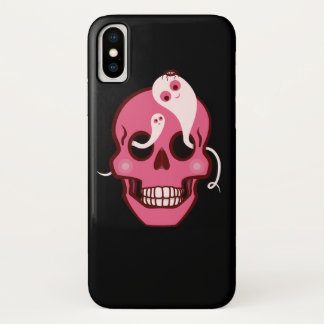 Cute Skull With Spider And Ghosts In Eyes Black iPhone X Case