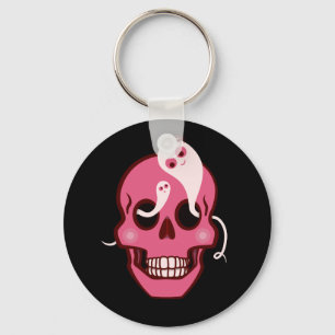 Cute Skull With Spider And Ghosts In Eyes Black Key Ring