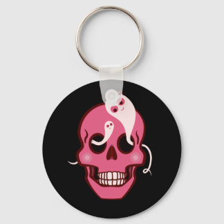 Cute Skull With Spider And Ghosts In Eyes Black Key Ring