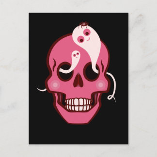 Cute Skull With Spider And Ghosts In Eyes Black Postcard