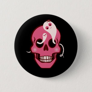 Cute Skull With Spider And Ghosts In Eyes Dark 6 Cm Round Badge