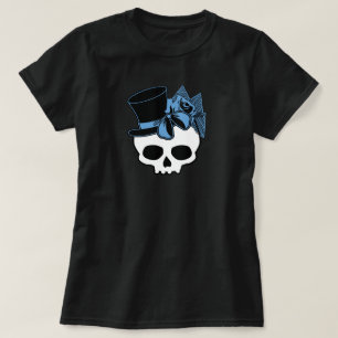 Cute Skull With Top Hat Rose Blue Bow