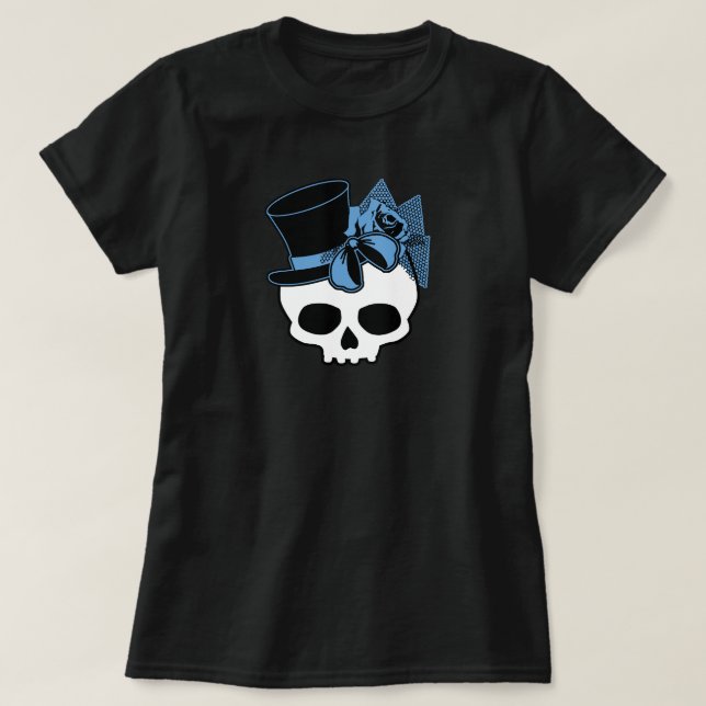 Cute Skull With Top Hat Rose Blue Bow (Design Front)