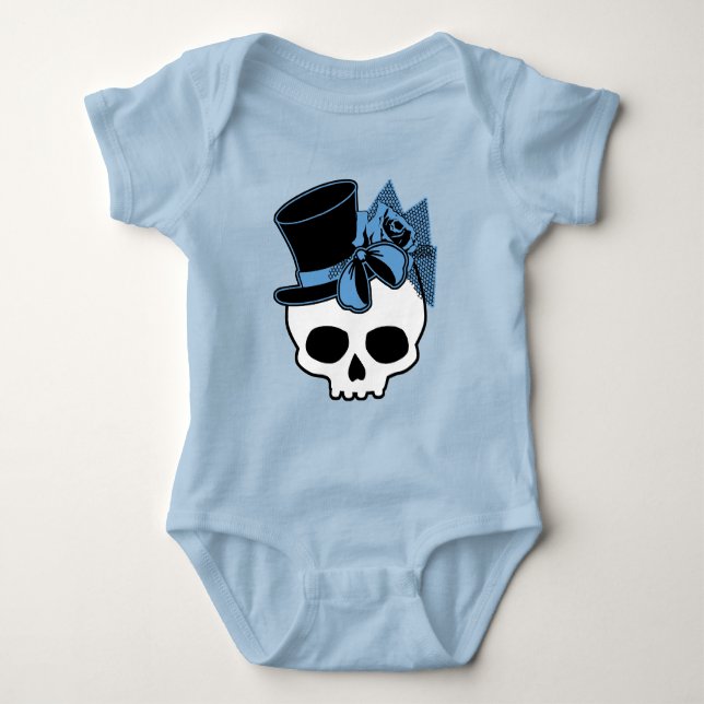 Cute Skull With Top Hat Rose Blue Bow (Front)