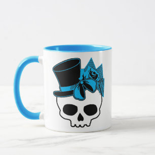 Cute Skull With Top Hat Rose Blue Bow Mug