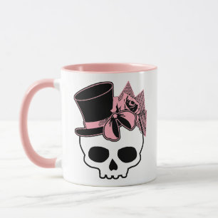 Cute Skull With Top Hat Rose Pink Bow Mug