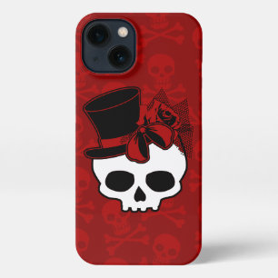Cute Skull With Top Hat Rose Red Bow iPhone 13 Case