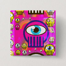 Cute skulls & alien skulls on button