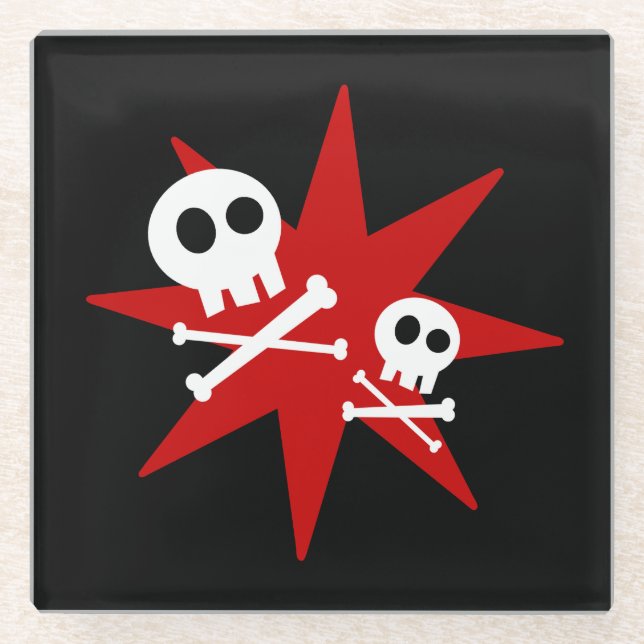 Cute Skulls Glass Coaster (Front)