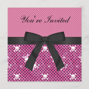 Cute Skulls & Polka Dots Pink Birthday Invites