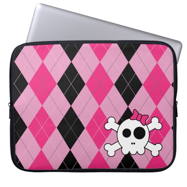 Cute Skully and Argyle Laptop Sleeve (Front)