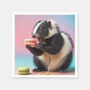 Cute Skunk Eating Colourful Macaroons Napkin