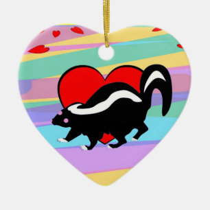 Cute Skunk Heart. Happy Anti-Valentines Day! Ceramic Tree Decoration