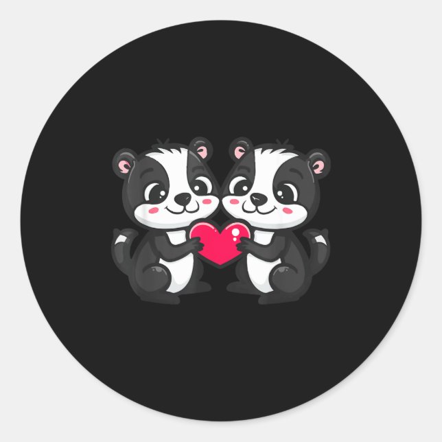 Cute Skunk In Love Couple Heart _ Valentines Day  Classic Round Sticker (Front)