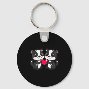 Cute Skunk In Love Couple Heart _ Valentines Day Key Ring