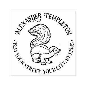 Cute Skunk Outline Name Return Address  Self-inking Stamp