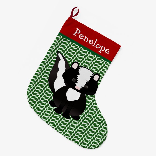 Cute Skunk Personalised Large Christmas Stocking (Front (Hanging))