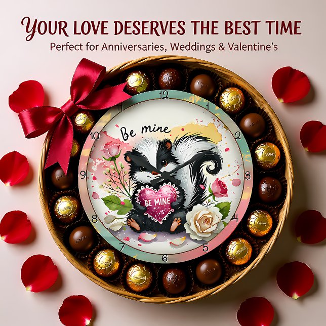 Cute Skunk Valentine Heart Large Clock (Creator Uploaded)