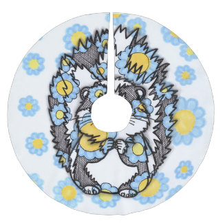 Cute Skunk with Blue Flowers Christmas Tree Skirt