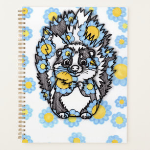 Cute Skunk with Blue Flowers Spiral Notebook Planner