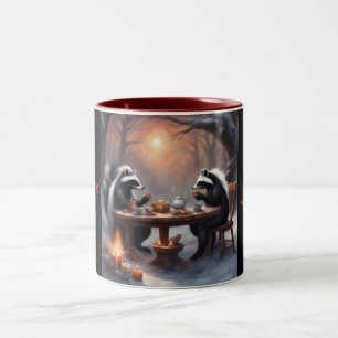 Cute Skunks Tea party Christmas Two-Tone Coffee Mug