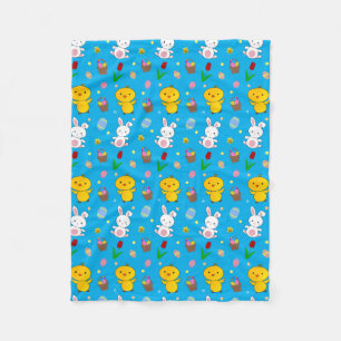 Cute sky blue chick bunny egg basket easter fleece blanket