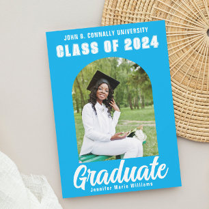 Cute Sky Blue Graduate Photo Modern Graduation Announcement