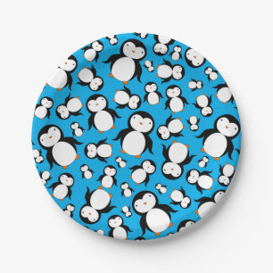 Cute sky blue penguin pattern paper plate