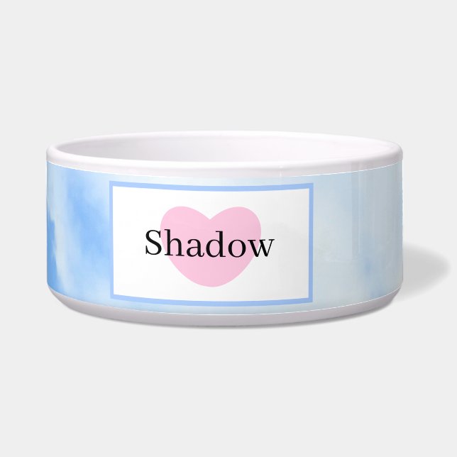 Cute Sky Blue Pink Heart with Name Pet (Front)